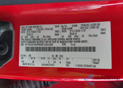 2016 Ford F-150 Xlt from USA, damaged, VIN 1FTEW1EP6GFC83320